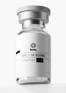 Peptides Catalog Peptide vial close-up with Hvn Biosciences branded label
